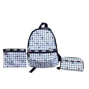 LeSportSac Disney Backpack Set Mickey Minnie Blue Gingham Plaid Wallet‎ Pouch